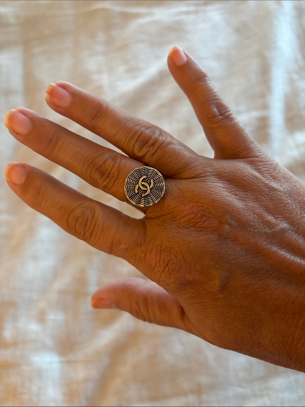 Upcycled Chanel button ring